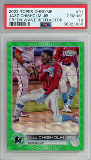 Jazz Chisholm Jr. 2022 Topps Chrome Green Wave Refractor #'d 16/99 PSA 10