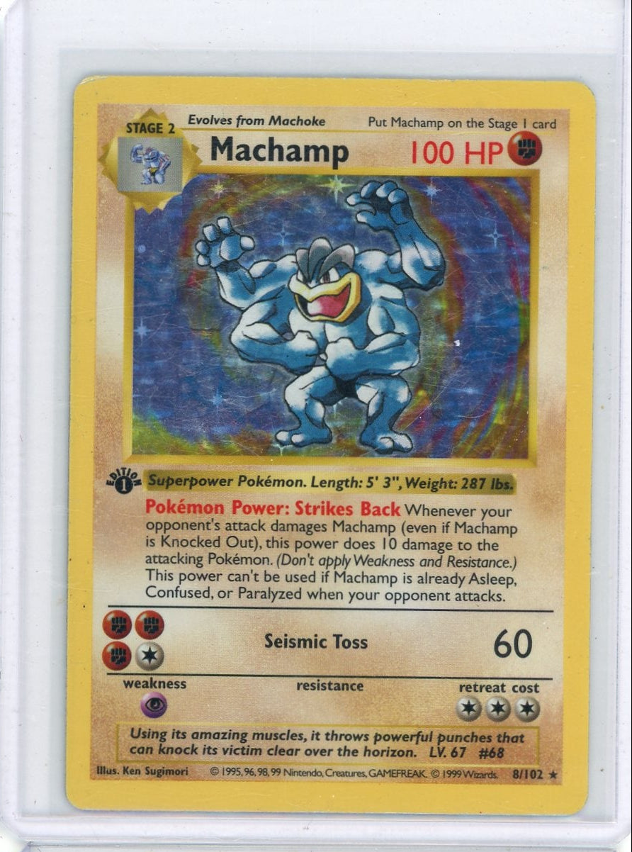 Machamp 1999 Pokemon 1st Edition Shadowless holo #8/102