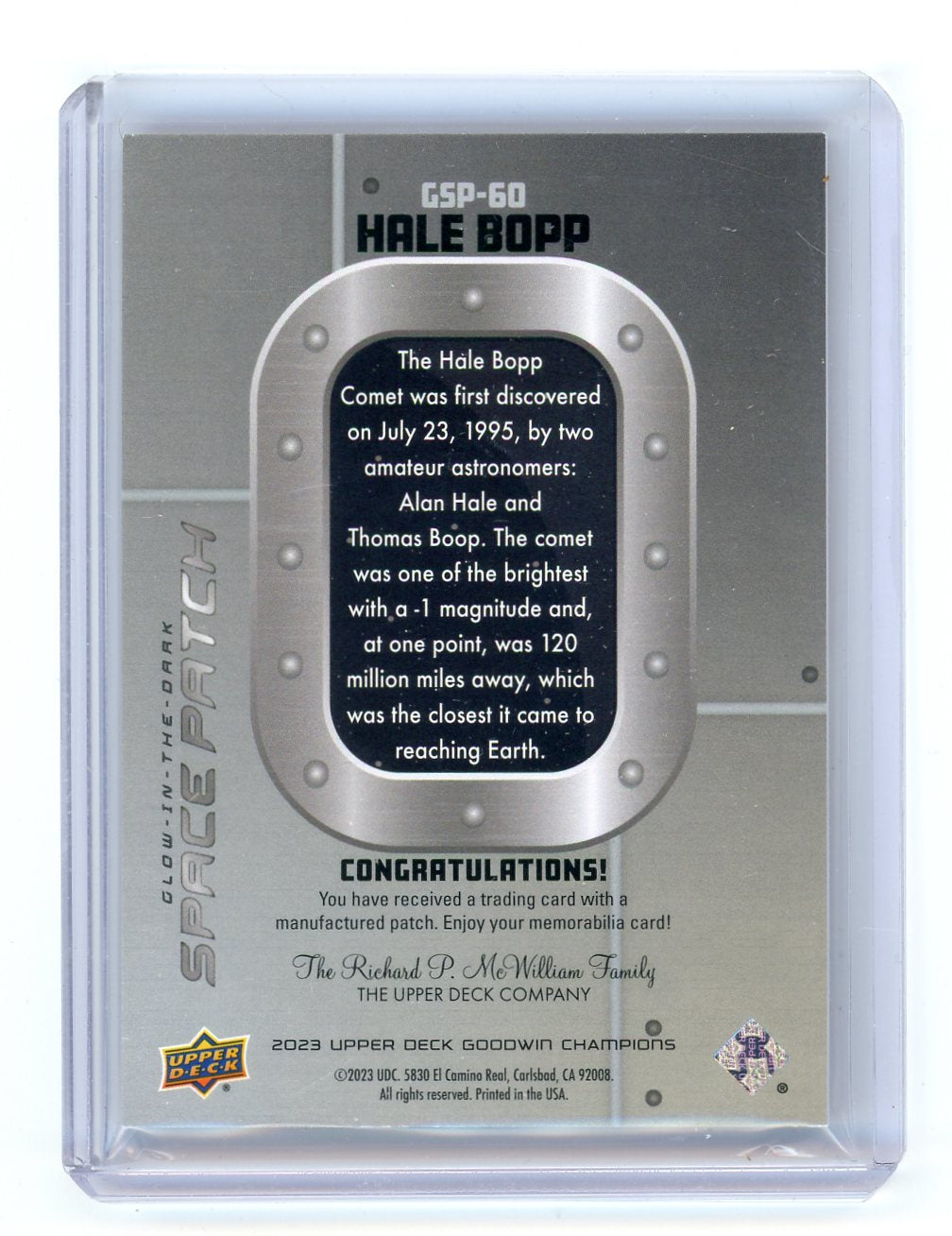 Hale Bopp 2023 Upper Deck Goodwin Champions Glow-in-the-Dark Space Patch Tier 2 SP #GSP-60