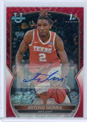 Arterio Morris 2023 Bowman Chrome University Red Shimmer 1st Auto #'d 1/5