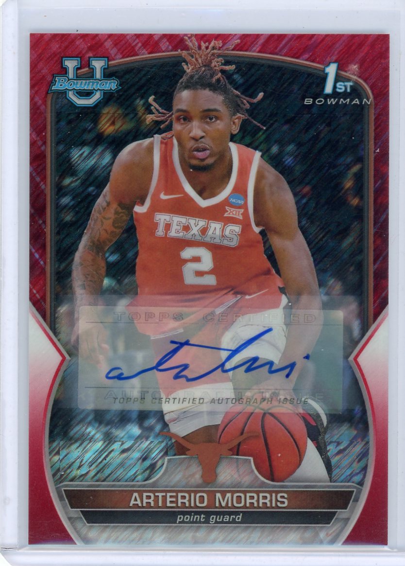 Arterio Morris 2023 Bowman Chrome University Red Shimmer 1st Auto #'d 1/5