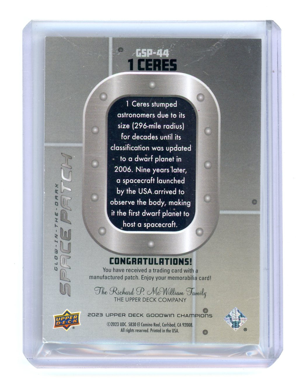 1 Ceres 2023 Upper Deck Goodwin Champions Glow-in-the-Dark Space Patch Tier 2 SP #GSP-44