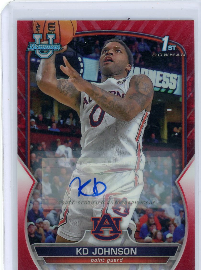 KD Johnson 2023 Bowman Chrome University Red Refractor 1st Auto #'d 1/5