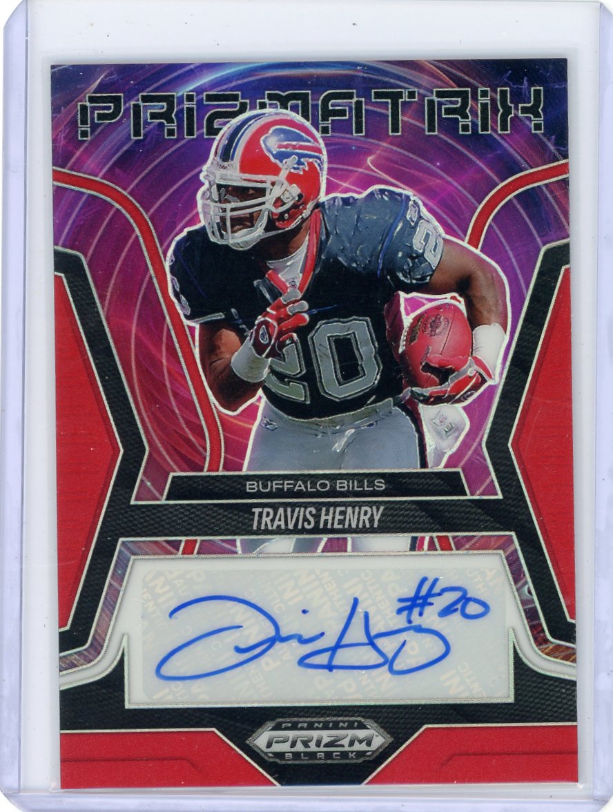 Travis Henry 2025 Panini Prizm Black Prizmatrix Auto Red Prizm #'d 58/99
