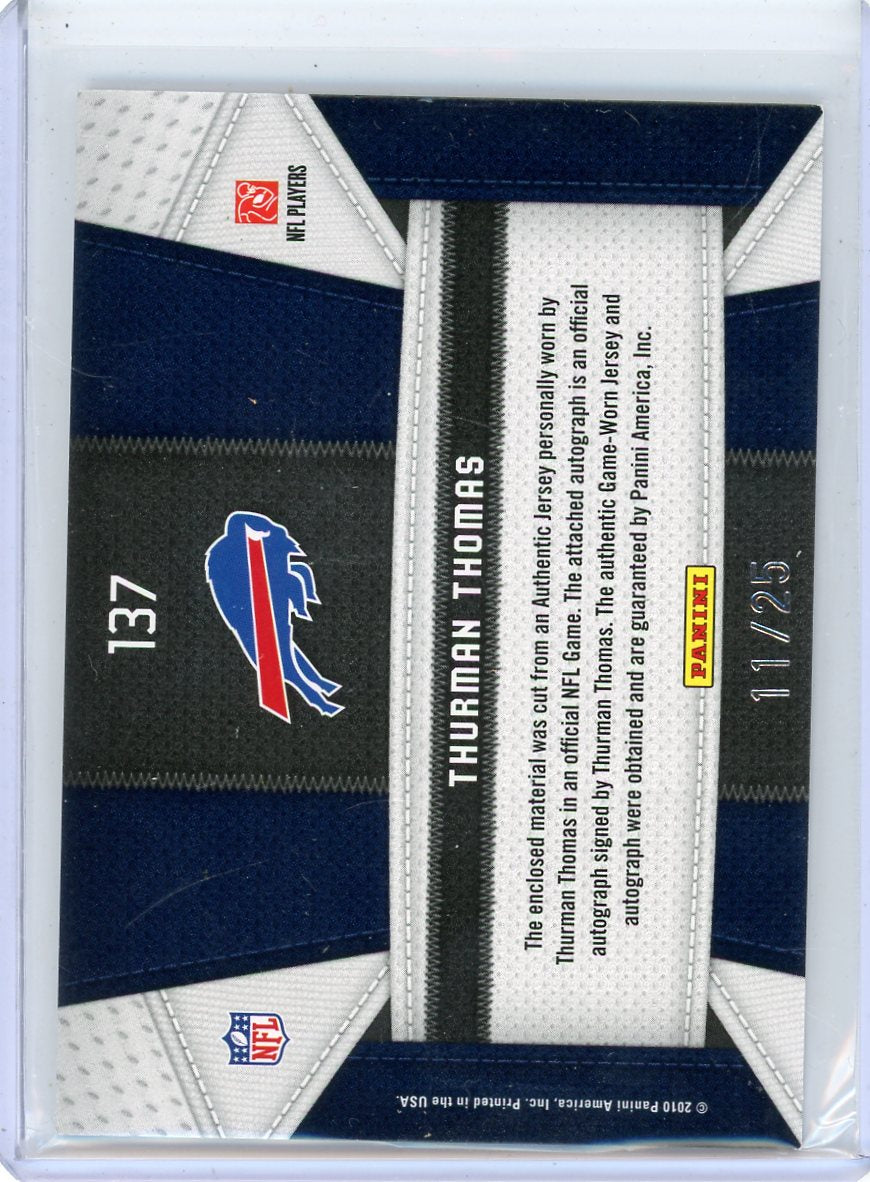 Thurman Thomas 2010 Panini Certified Fabric of the Game auth. game-used jersey relic auto #'d 11/25