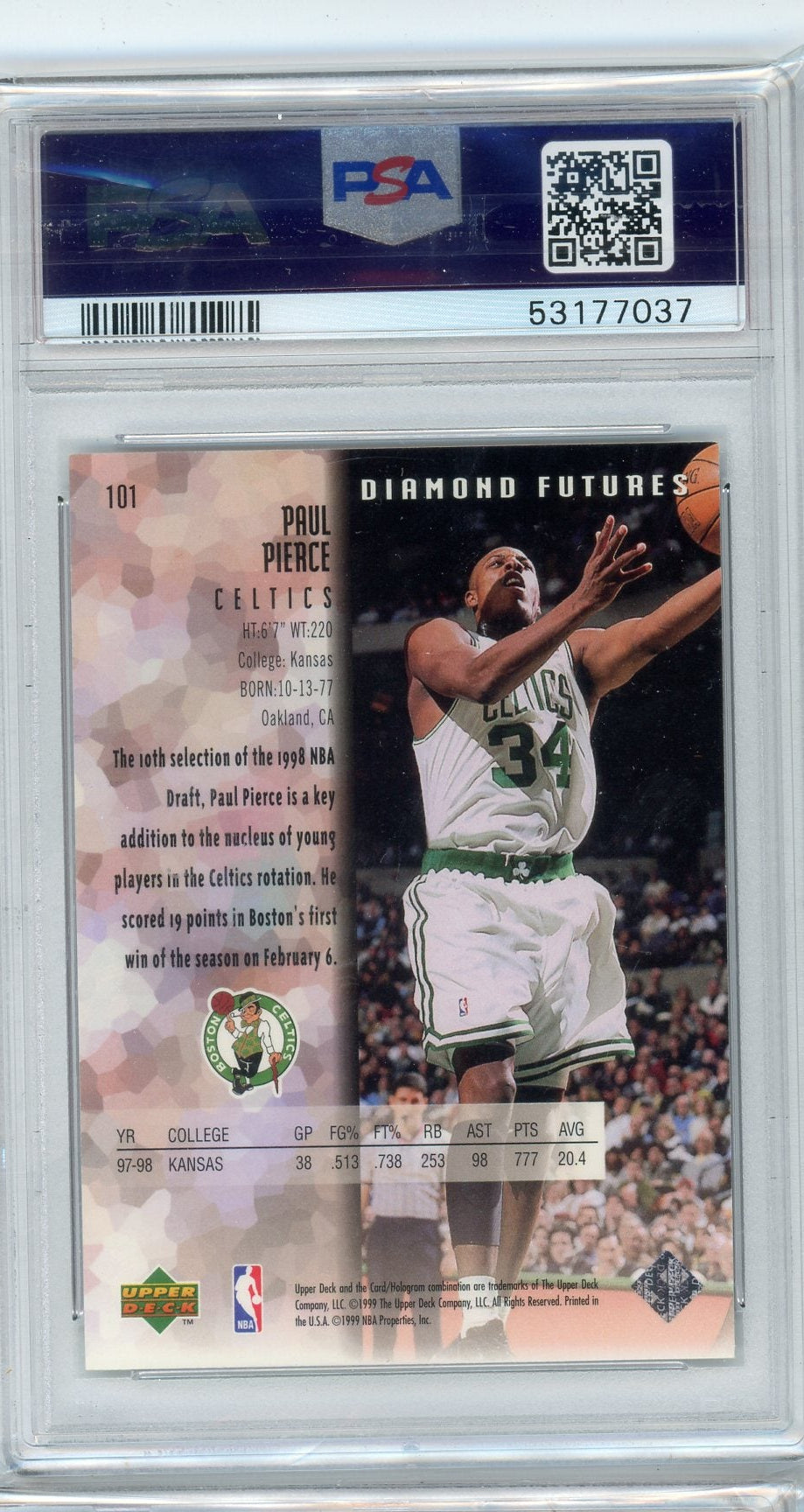 Paul Pierce 1998 Upper Deck Black Diamond Single PSA 8