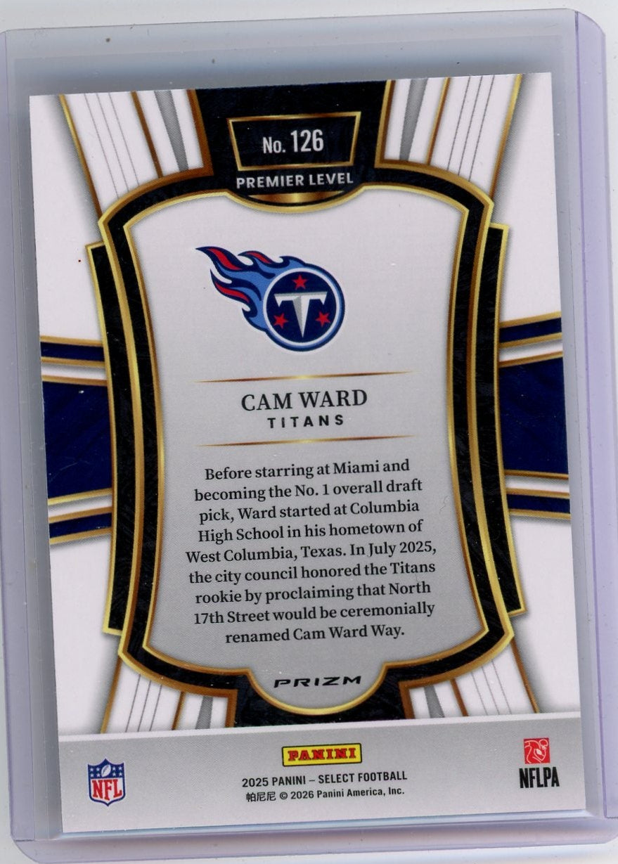 Cam Ward 2025 Panini Select Premier Level Black and Red Prizm Shock RC