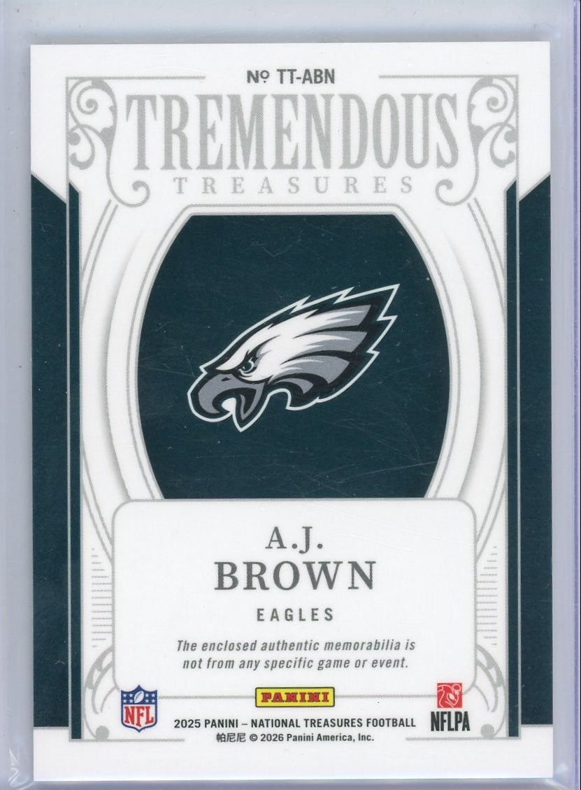 A.J. Brown 2025 Panini National Treasures Tremendous Treasures Patch #'d 04/99