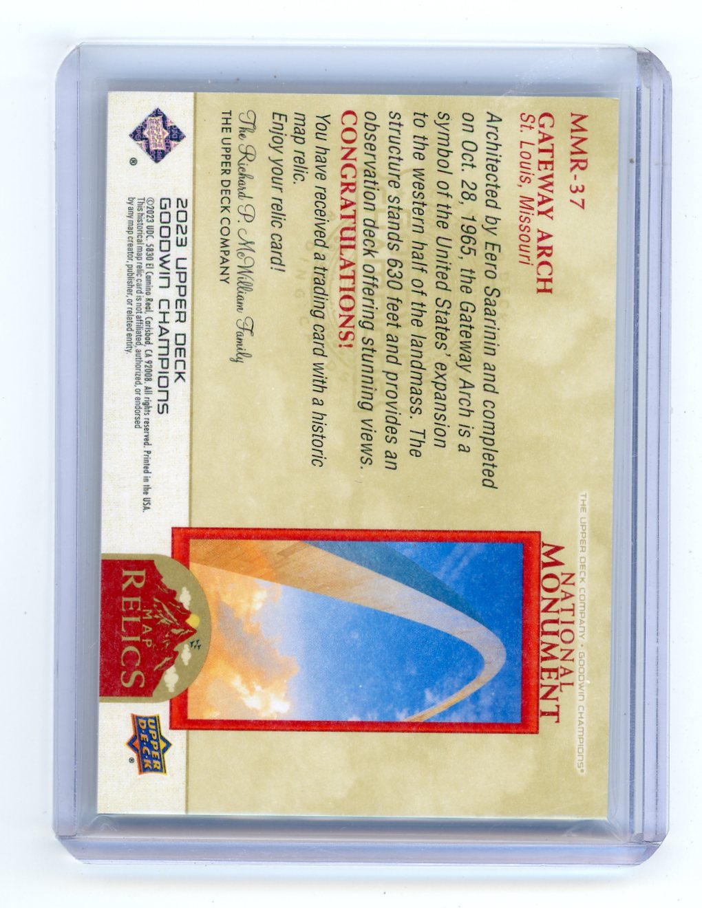Gateway Arch National Monument 2023 Upper Deck Goodwin Champions Map Relics #MMR-37