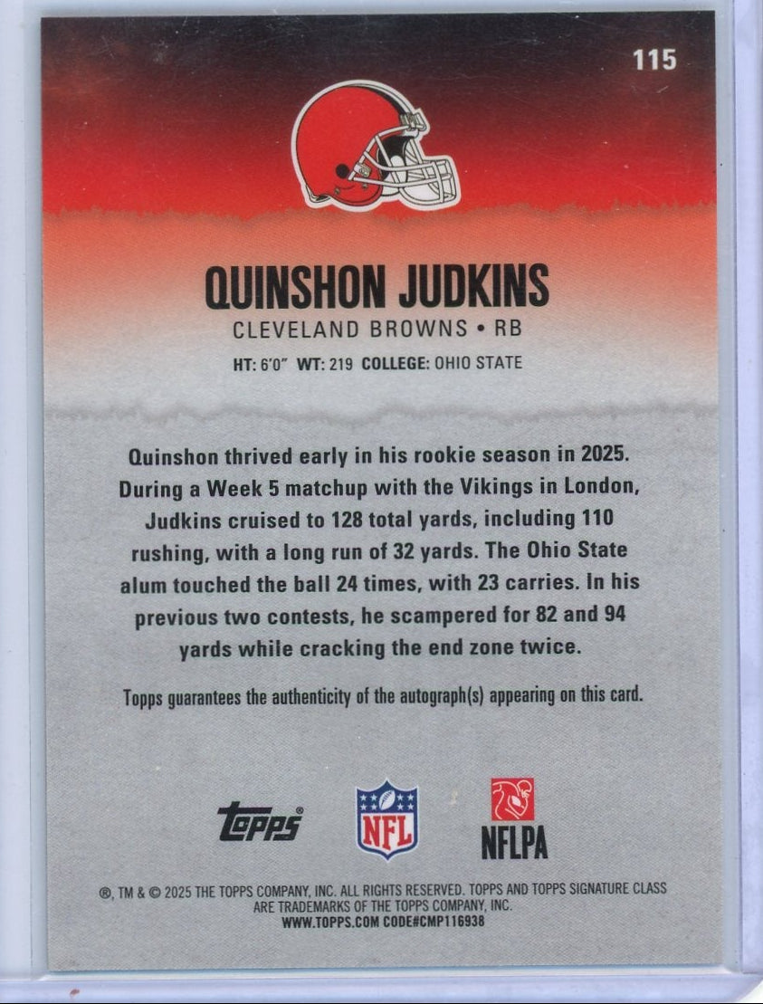 Quinshon Judkins 2025 Topps Signature Class Refractor Auto RC