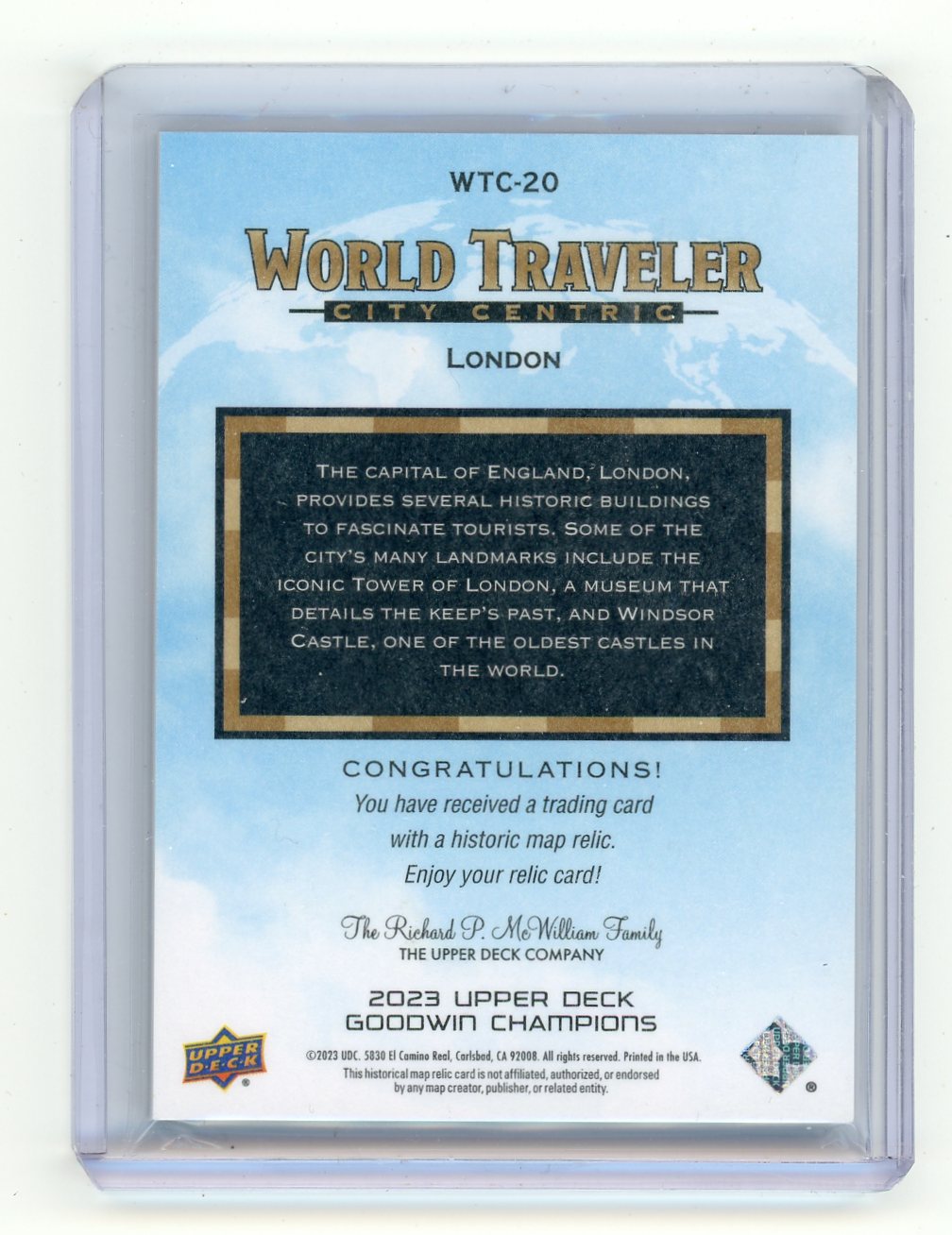 London World Traveler 2023 Upper Deck Goodwin Champions City Centric Map Relics #WTC-20