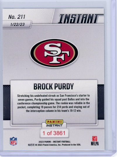 Brock Purdy 2023 Panini Instant #211 rookie card #'d /3861