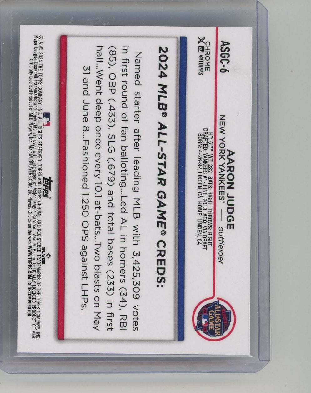 Aaron Judge 2024 Topps Chrome Update ASG