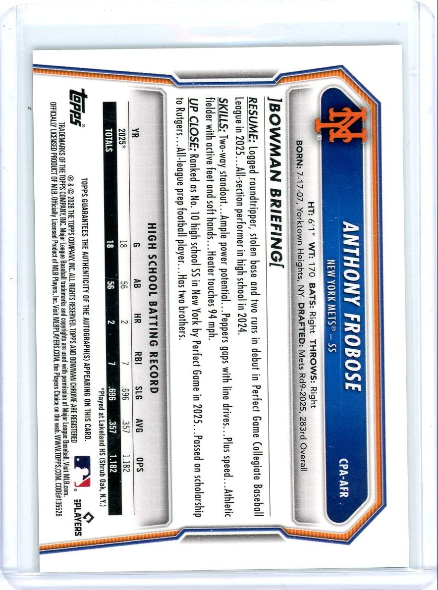 Anthony Frobose 2026 1st Bowman Chrome Green Reptilian Auto #'d 60/99