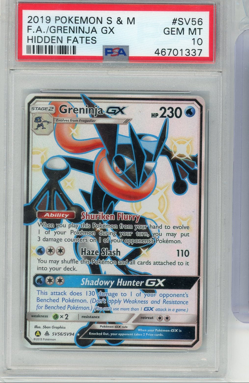 Greninja GX Pokémon Hidden Fates Shiny Full-Art #SV56/SV94 PSA 10