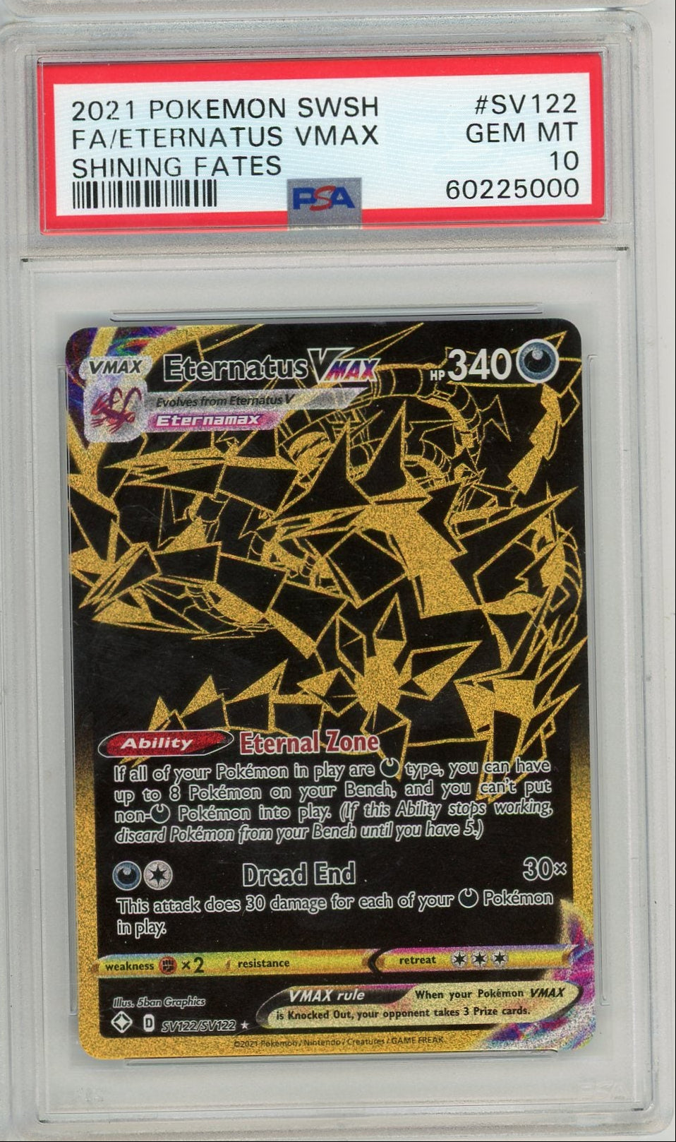 Eternatus Vmax Pokémon Shining Fates Shiny Vault #SV122/SV122 PSA 10