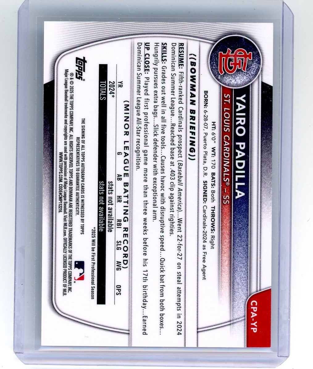 Yairo Padilla 2025 Bowman Chrome Prospects 1st Bowman Auto
