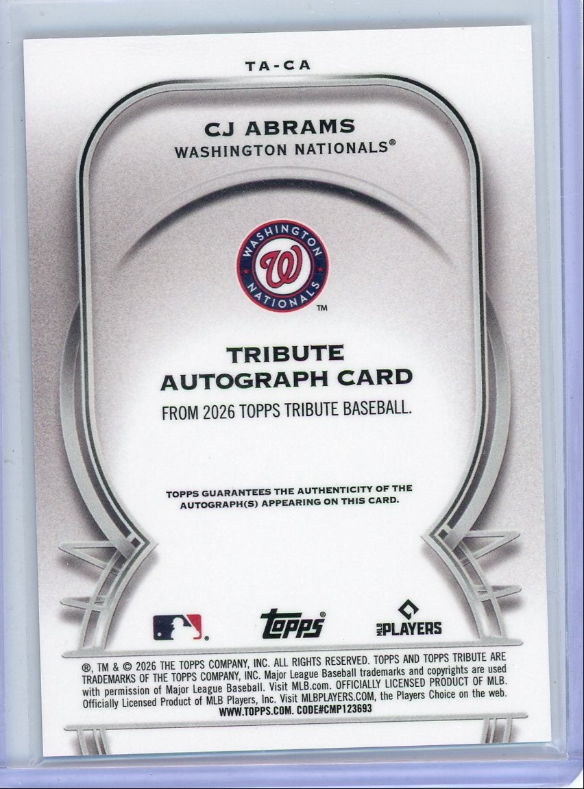 CJ Abrams 2026 Topps Tribute Autograph Autograph #'d 15/25