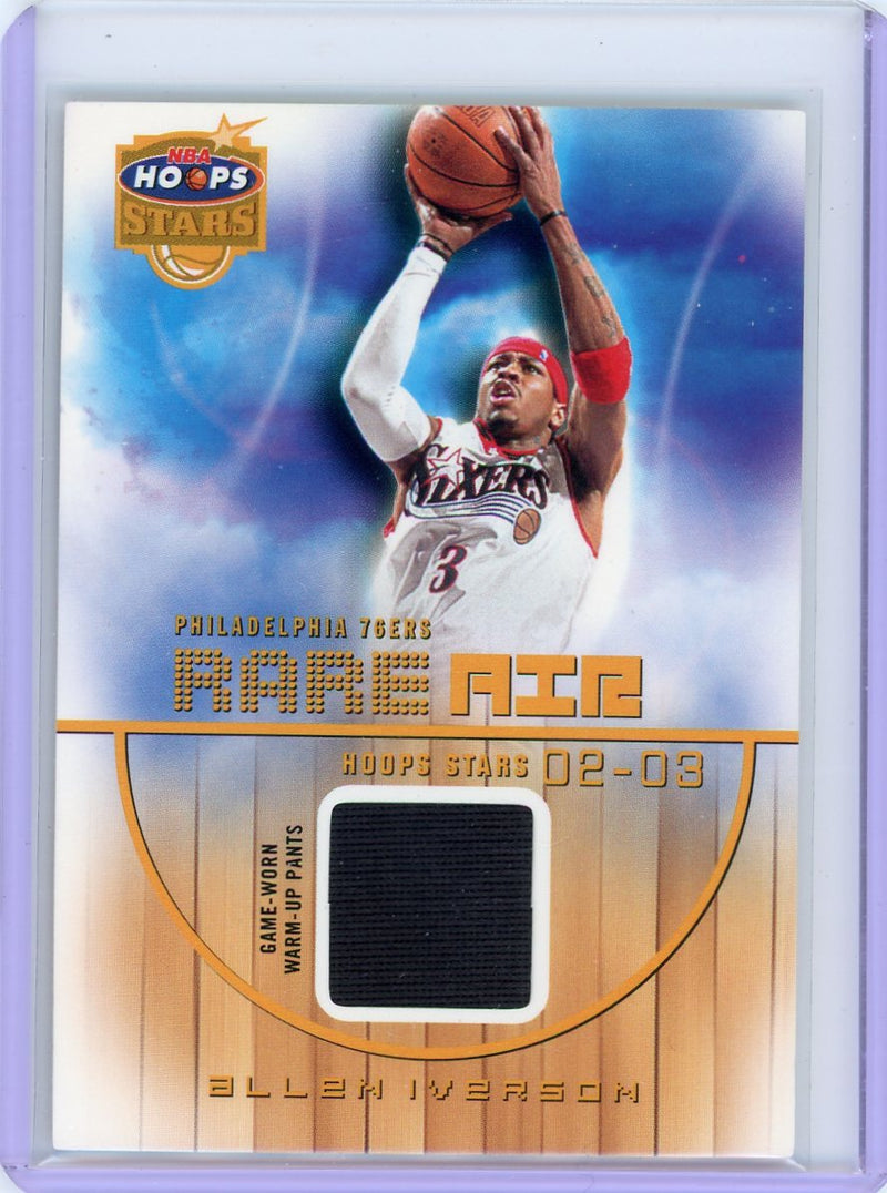 Allen Iverson 2002-03 Fleer NBA Hoops Stars Rare Air game-worn warm-up relic