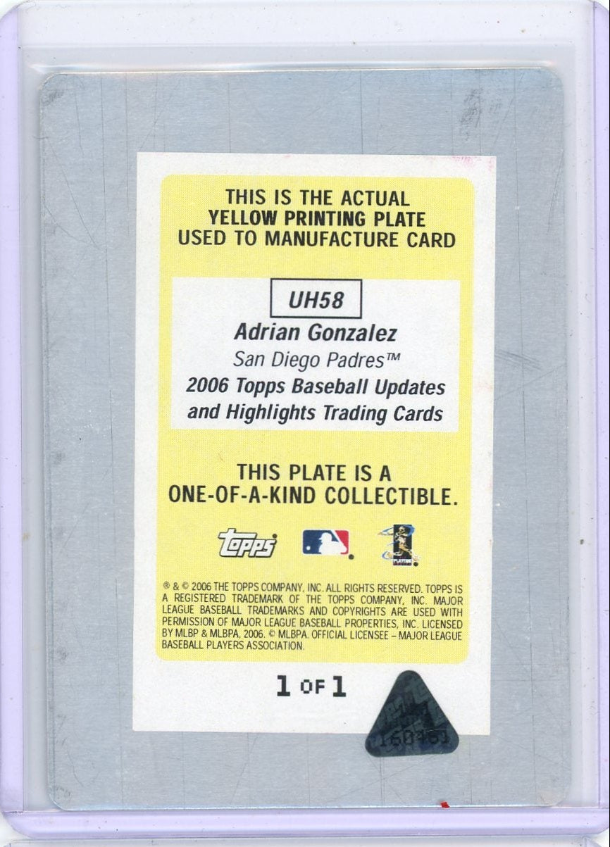 Adrian Gonzalez 2006 Topps Update 1/1 Yellow Printing Plate #UH58