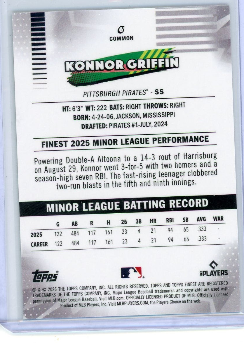 Konnor Griffin 2026 Topps Finest Green Mini Diamond Rookie #'d 24/99