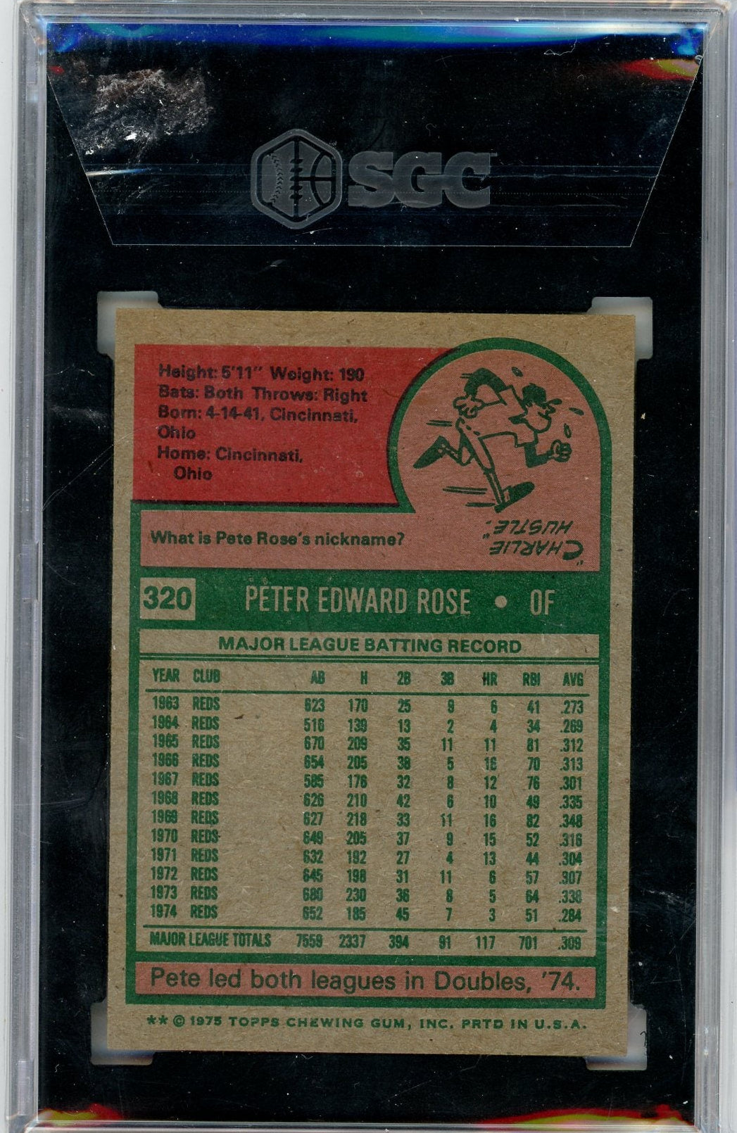 Pete Rose 1975 Topps #320 SGC 8