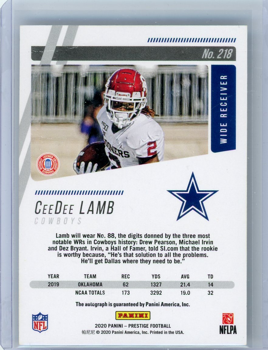 CeeDee Lamb 2020 Panini Prestige RC Auto