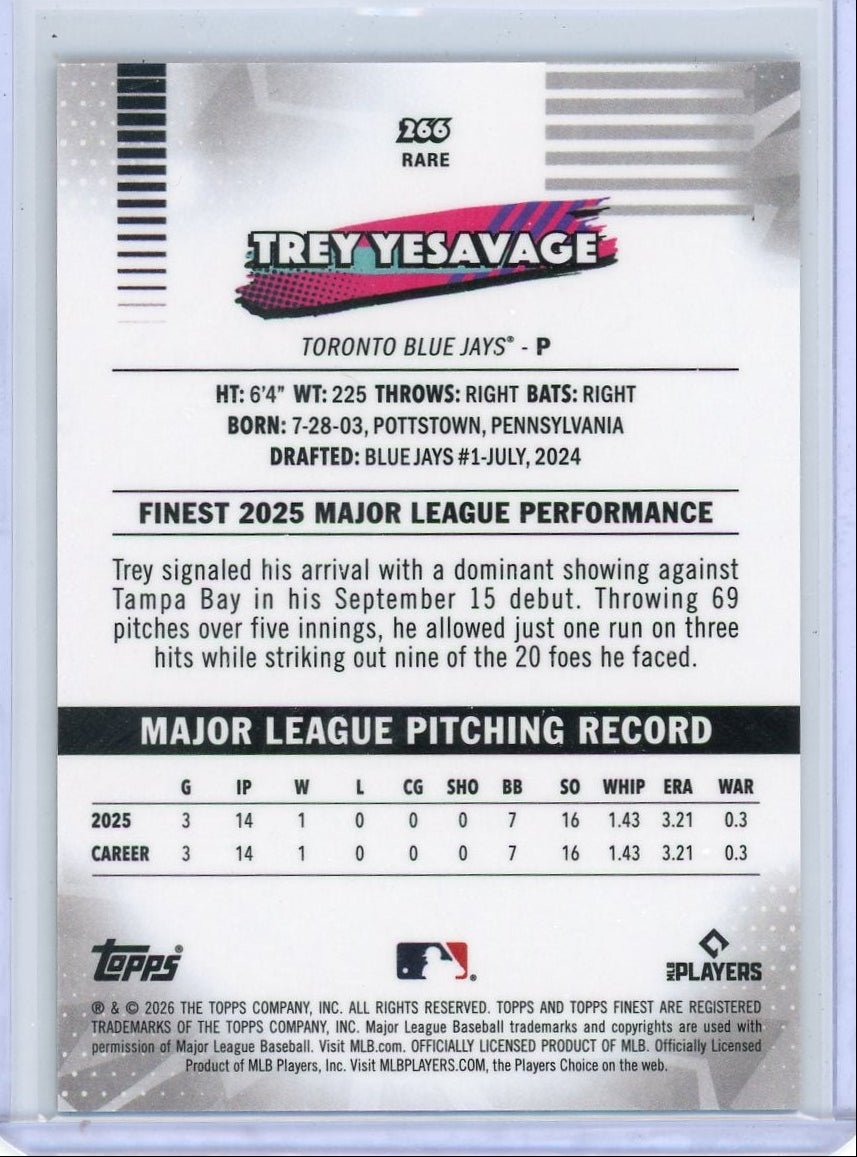 Trey Yesavage 2026 Topps Finest White Mini Diamond Rookie #'d 06/30