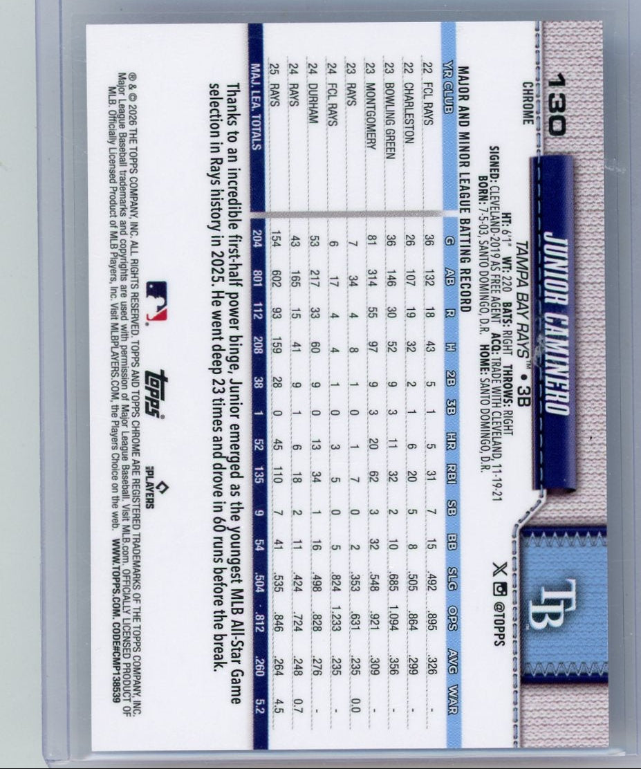 Junior Caminero 2026 Topps Chrome Logofractor pink ref. #'d 164/250