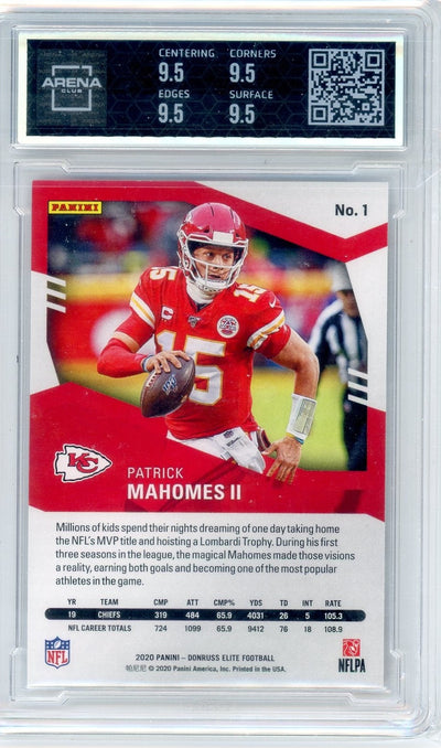 Patrick Mahomes 2020 Panini Donruss Elite #1 ARENA 9.5