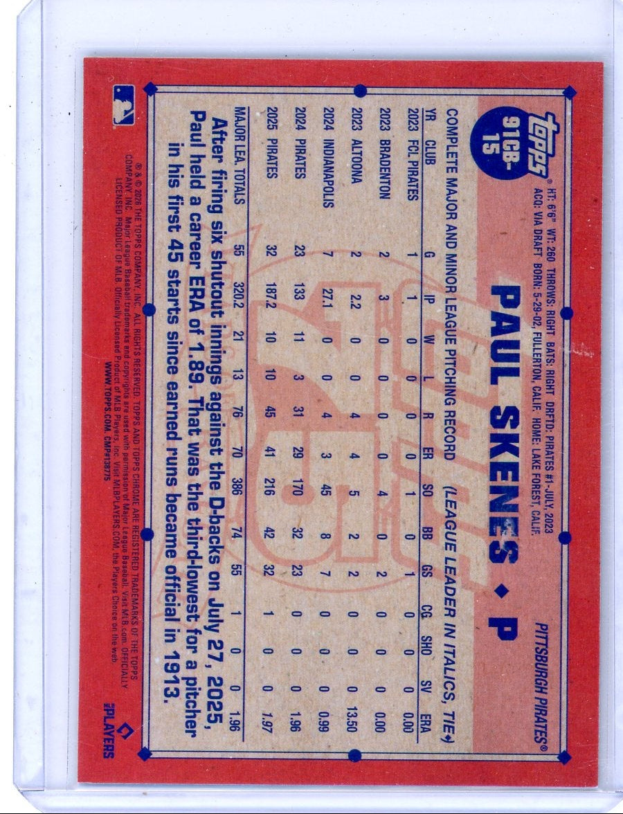 Paul Skenes 2026 Topps Chrome Logofractor '91 green ref. #'d 19/99