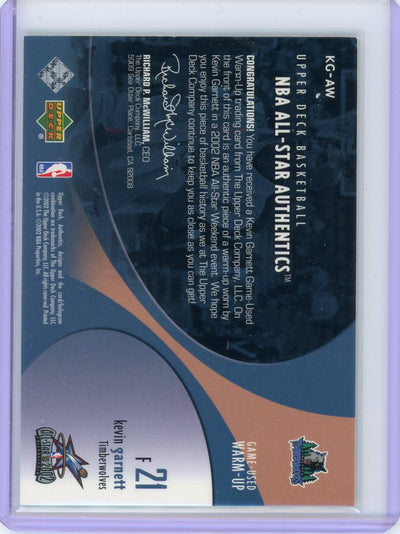 Kevin Garnett 2002 Upper Deck NBA All-Star Authentics game-used warm-up relic