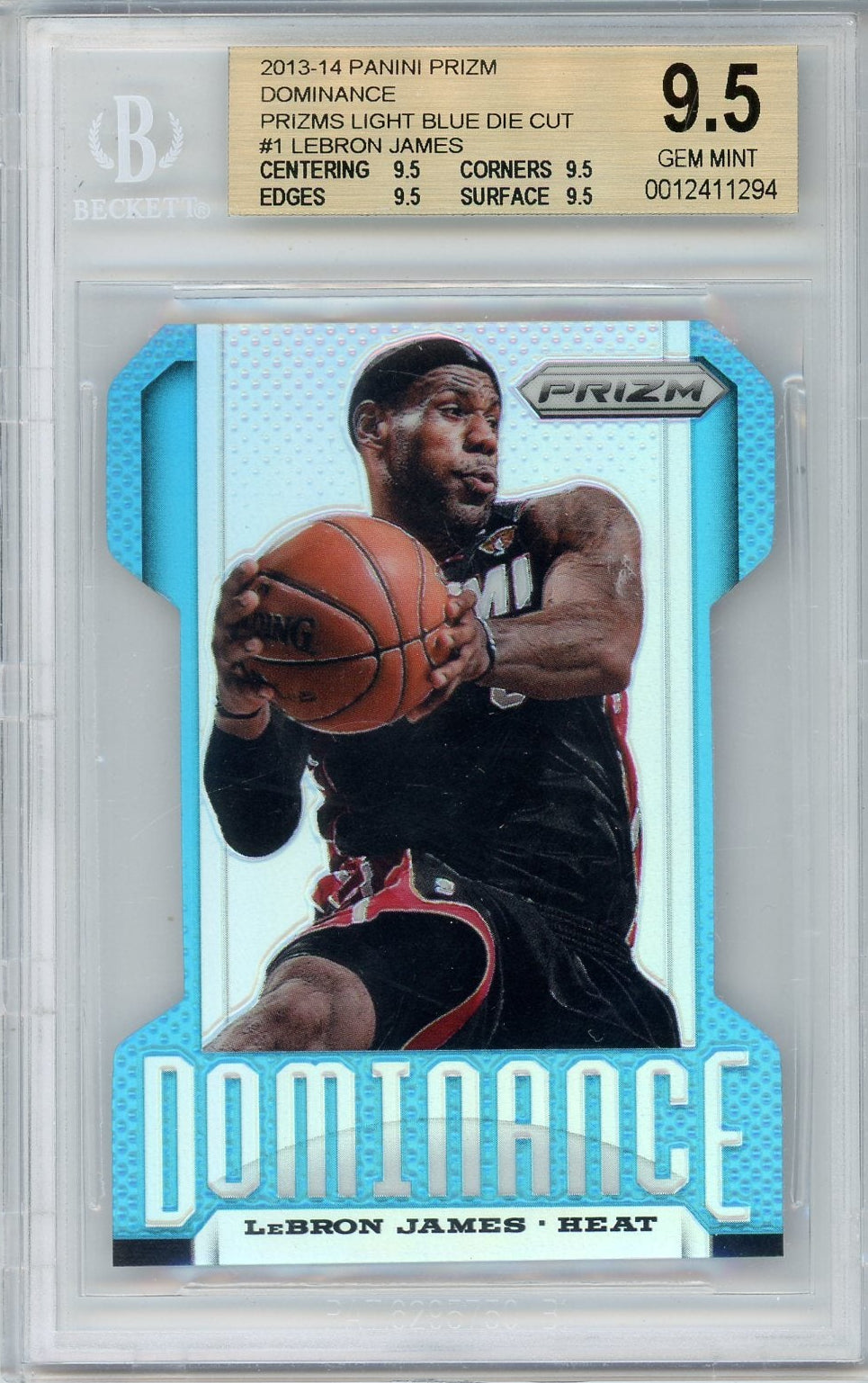 LeBron James 2013-14 Panini Prizm Dominance Light Blue prizm die-cut #'d 045/199 BGS 9.5