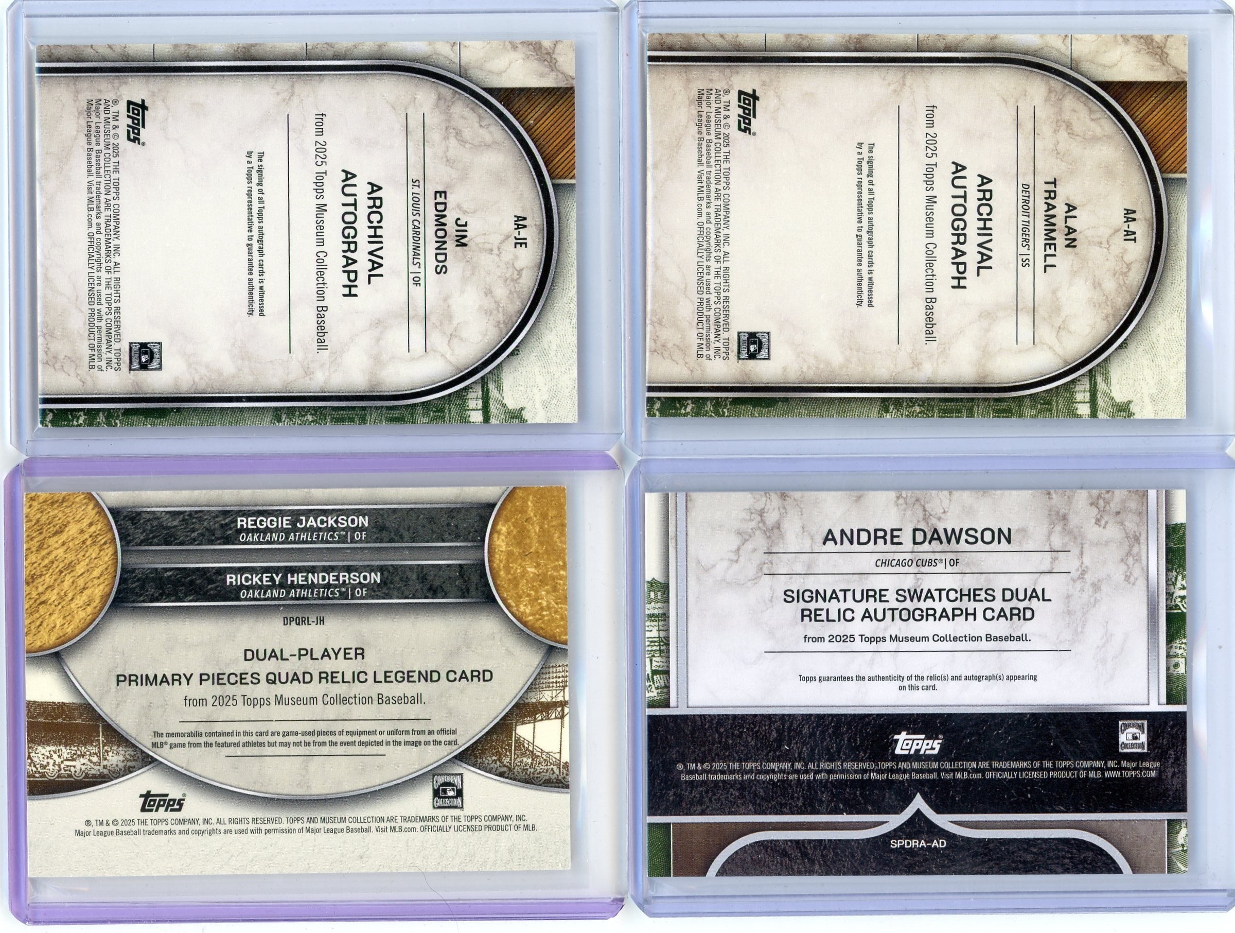 R. Jackson, R. Henderson 2025 Topps Museum Collection Dual Player Primary Pieces Quad Relic #'d 39/49