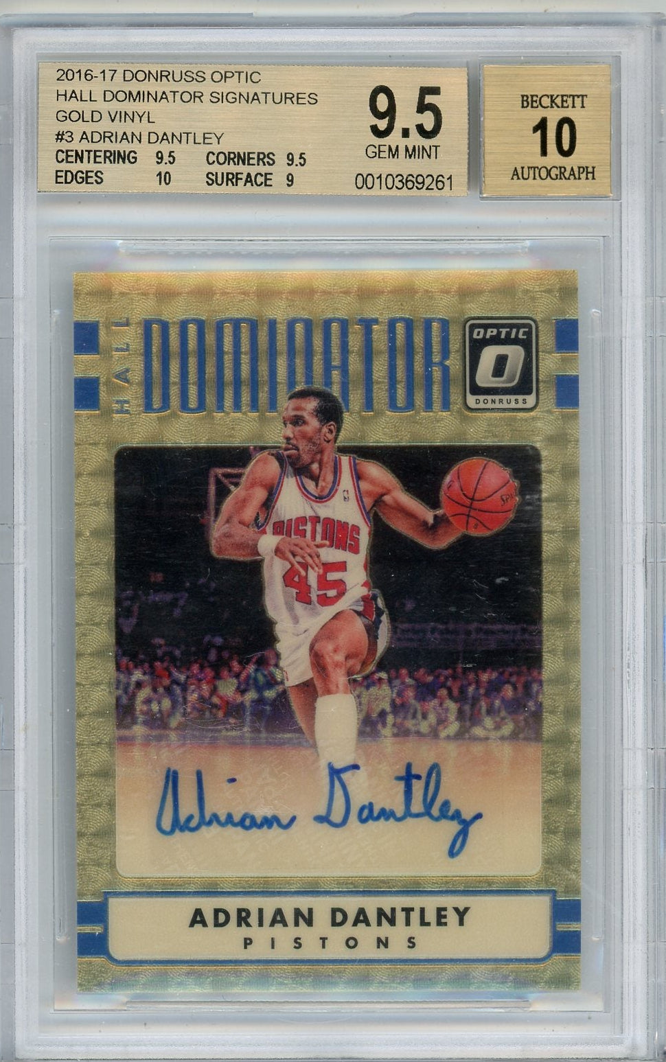 Adrian Dantley 2016-17 Panini Donruss Optic Hall Dominators Signatures Gold Vinyl 1/1 BGS 9.5 AUTO 10