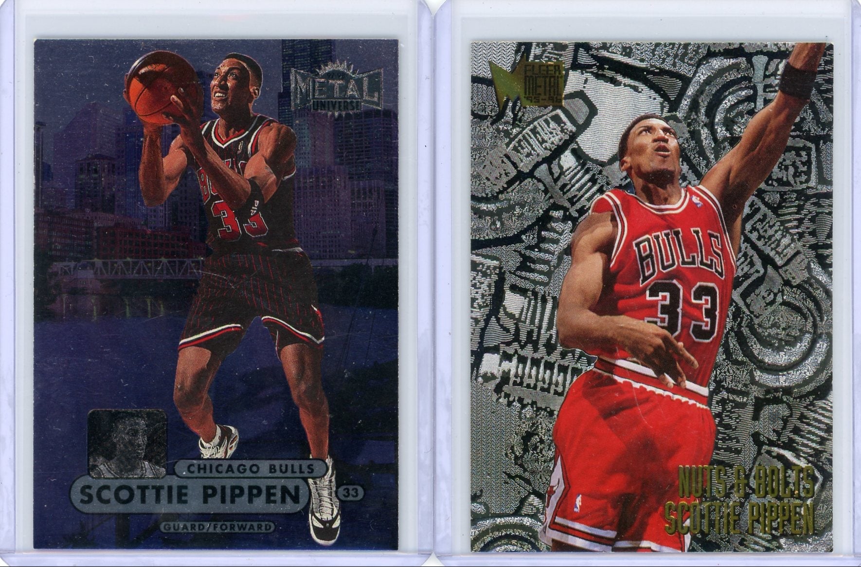 Scottie Pippen 1996 Fleer Metal Nuts & Bolts + '98 Metal Universe 2-card lot