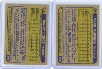 Barry Bonds Mark McGuire 1987 Topps 2-card rookie lot