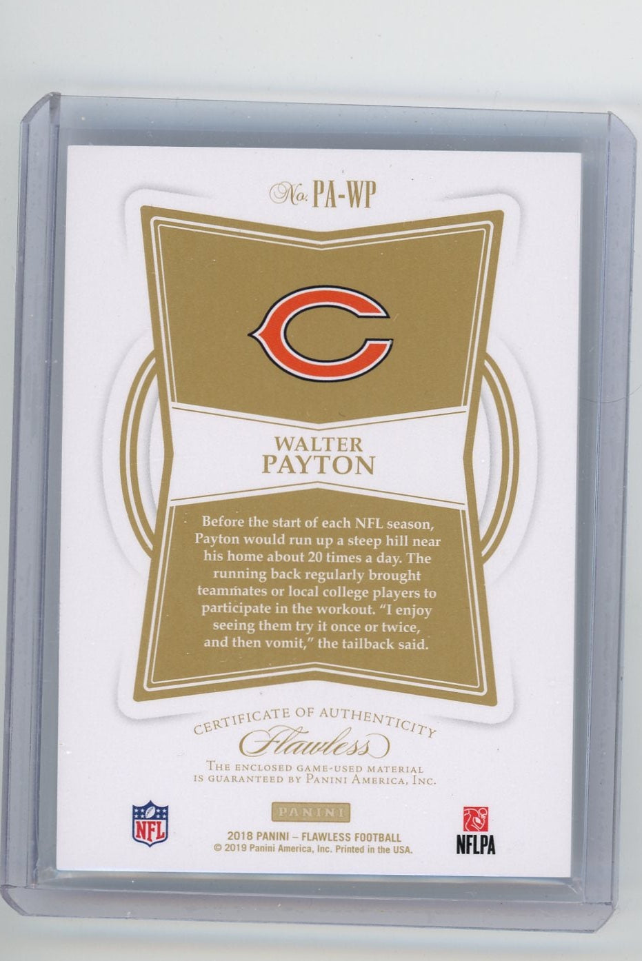 Walter Payton 2018 Panini Flawless Patches #'d 02/20