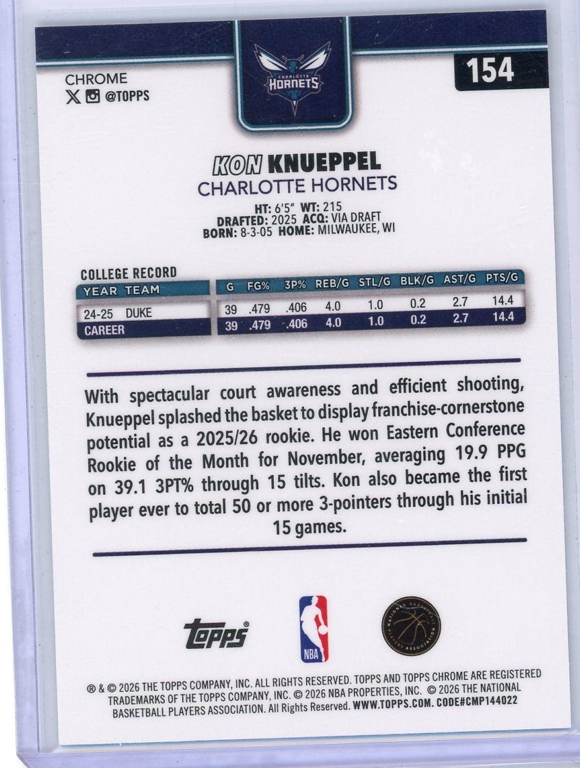 Kon Knueppel 2025-26 Topps Chrome Update Skylight Refractor RC