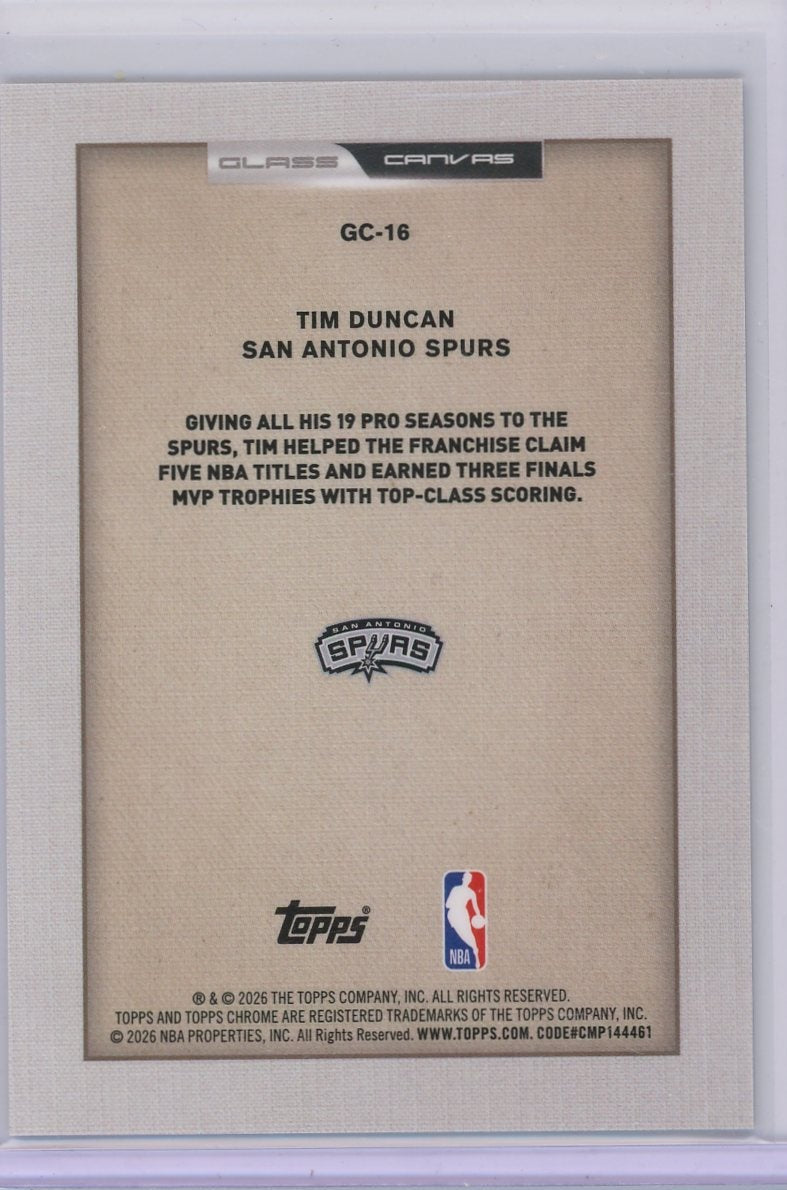 Tim Duncan 2025 Topps Chrome Update Basketball Glass Canvas SSP