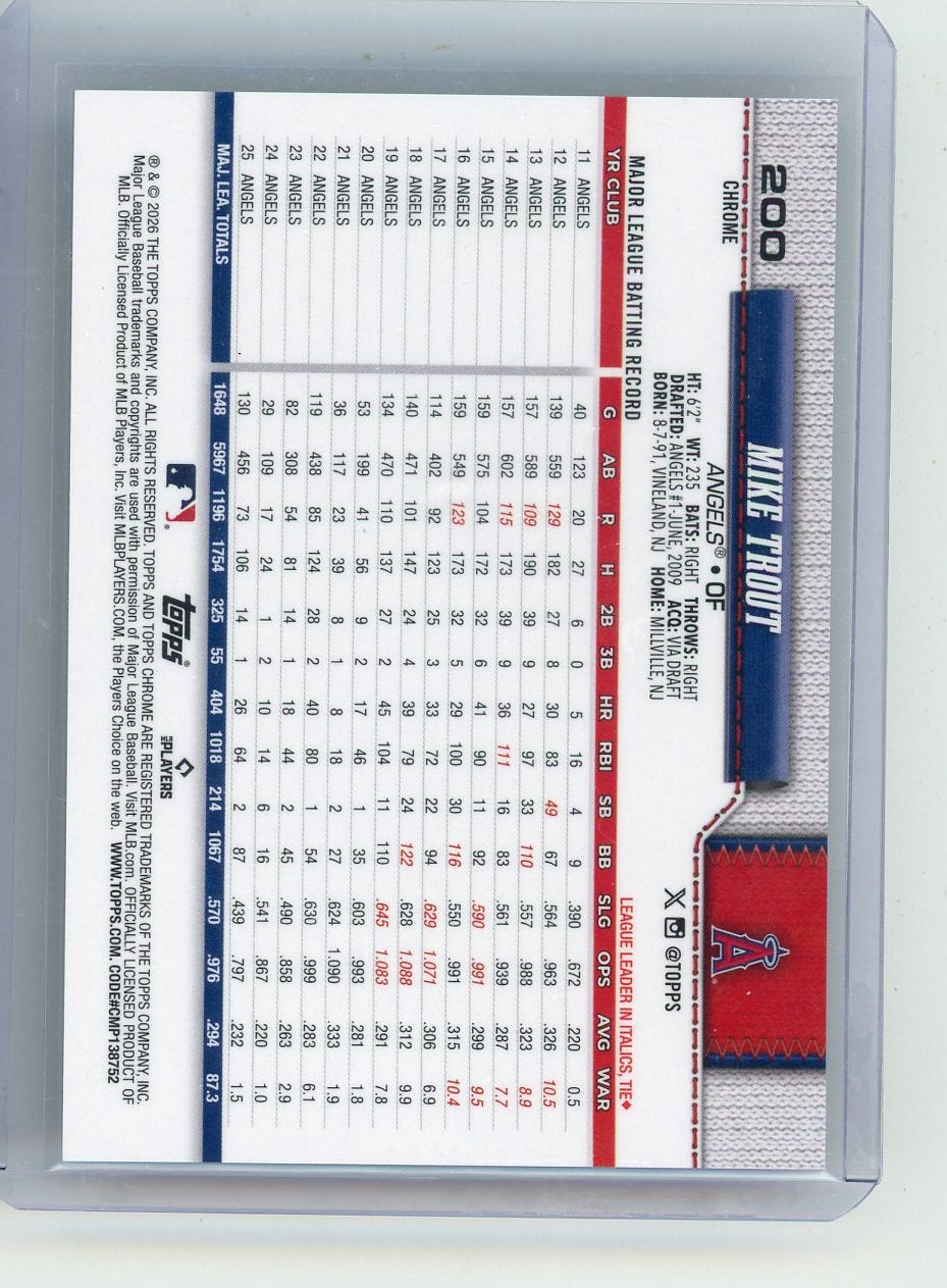 Mike Trout 2026 Topps Chrome Logofractor SP gold ref. #'d 22/50