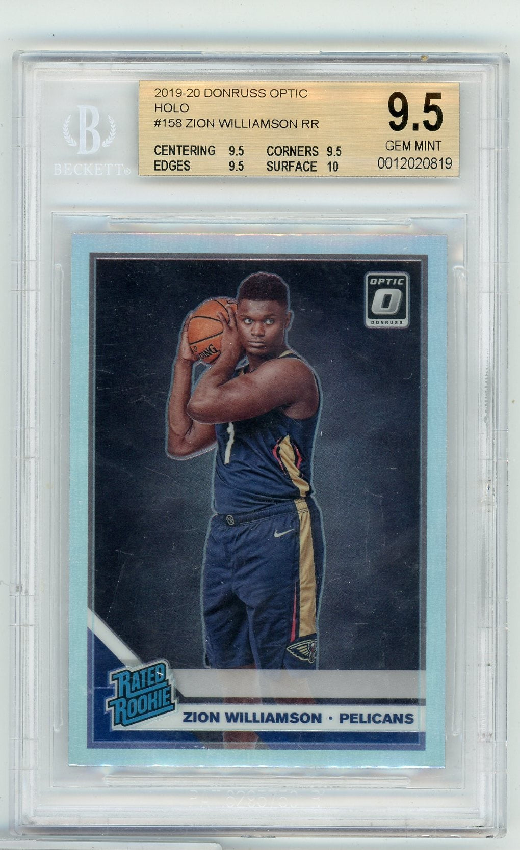 Zion Williamson 2019-20 Panini Donruss Optic silver holo RC BGS 9.5