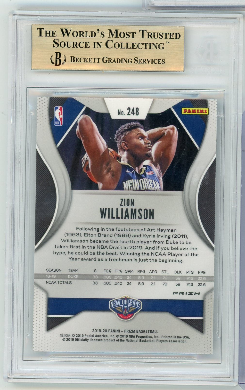 Zion Williamson 2019-20 Panini Prizm green prizm RC BGS 9.5