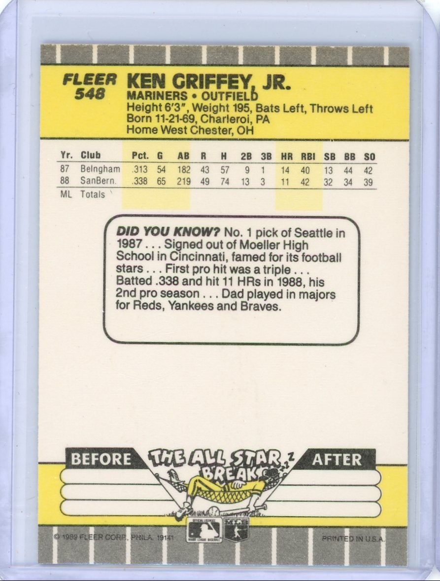 Ken Griffey Jr. 1989 Fleer rookie card #548