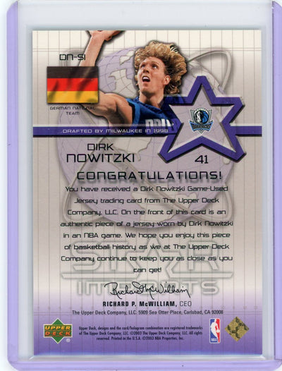Dirk Nowitzki 2003 Upper Deck Star Imports jersey relic
