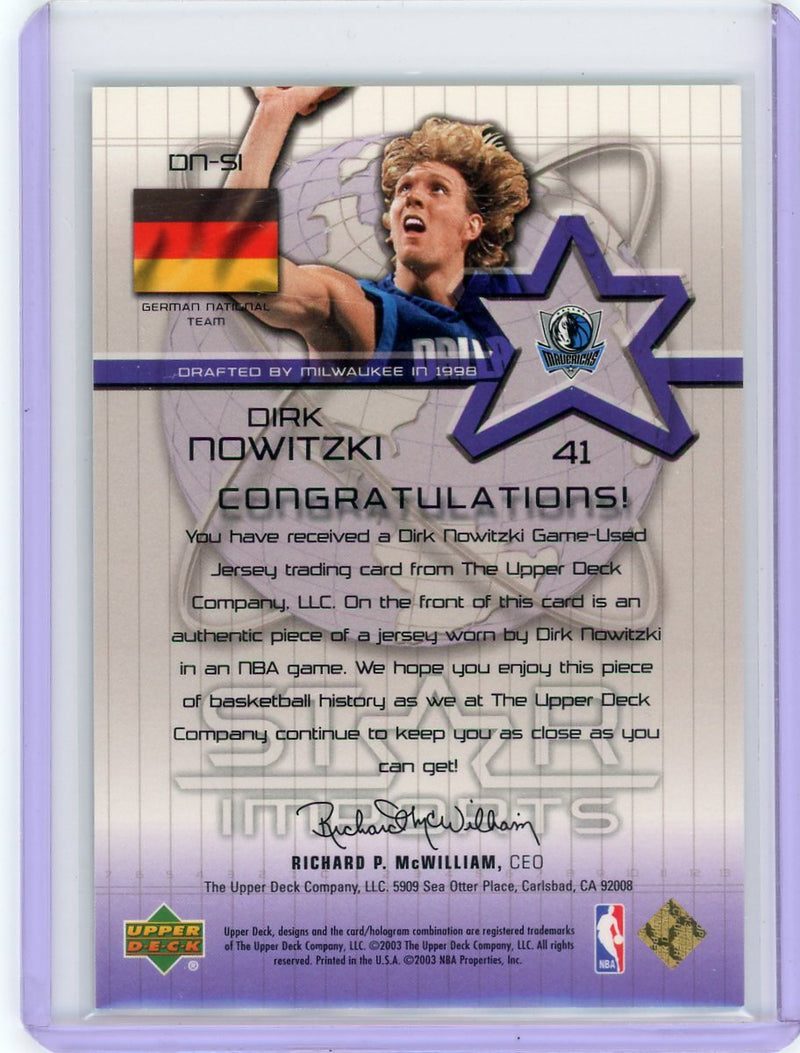 Dirk Nowitzki 2003 Upper Deck Star Imports jersey relic