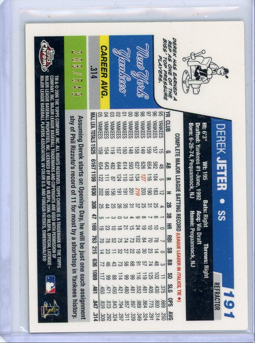 Derek Jeter 2006 Topps Chrome Black Refractor #'d 208/549