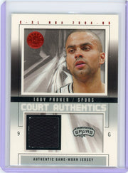 Tony Parker 2004-05 Fleer E-XL Court Authentics jersey relic #'d 144/500