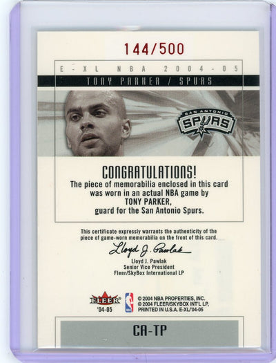 Tony Parker 2004-05 Fleer E-XL Court Authentics jersey relic #'d 144/500
