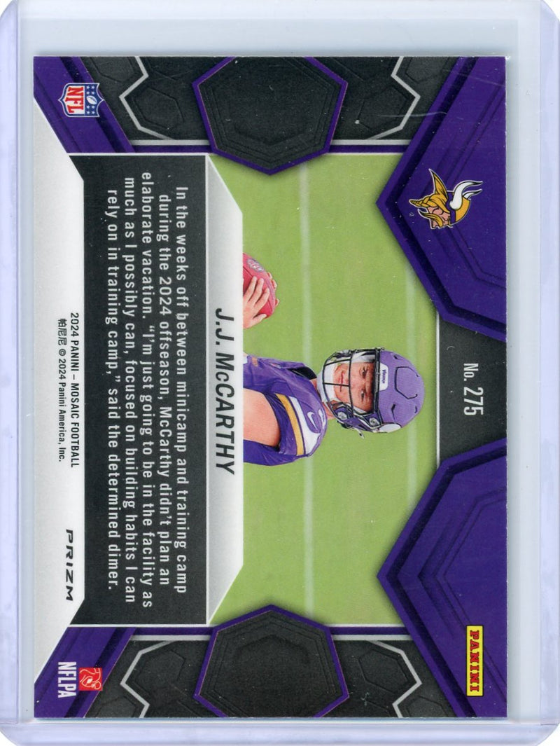 JJ McCarthy 2024 Panini Mosaic NFL Debut green prizm rookie card